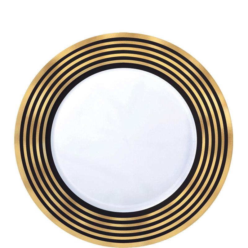 Black History Month | Black & Metallic Gold Stripe Premium Plastic Dessert Plates 20Ct Black History Month Black History Month