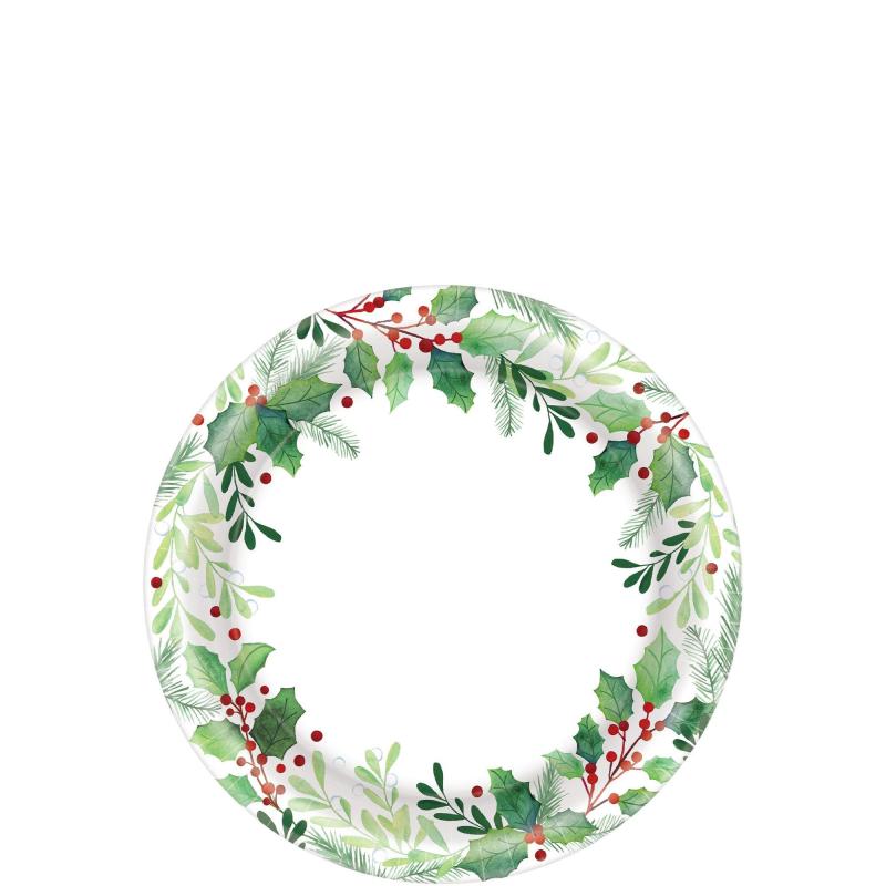 Christmas | Traditional Holly Christmas Paper Dessert Plates, 6.75In, 50Ct Christmas Christmas