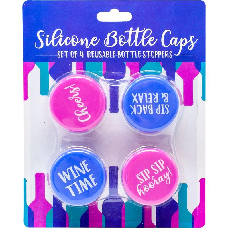 Cinco de Mayo | Blue & Pink Cheers! Silicone Bottle Caps, 4Ct Cinco de Mayo Cinco de Mayo