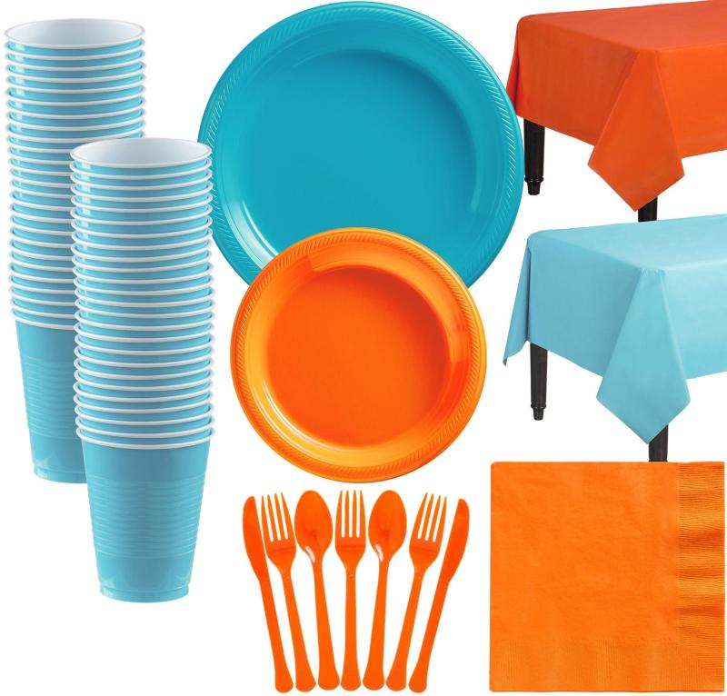 Cinco de Mayo | Carribean Blue & Orange Tableware Kit For 50 Guests Cinco de Mayo Cinco de Mayo