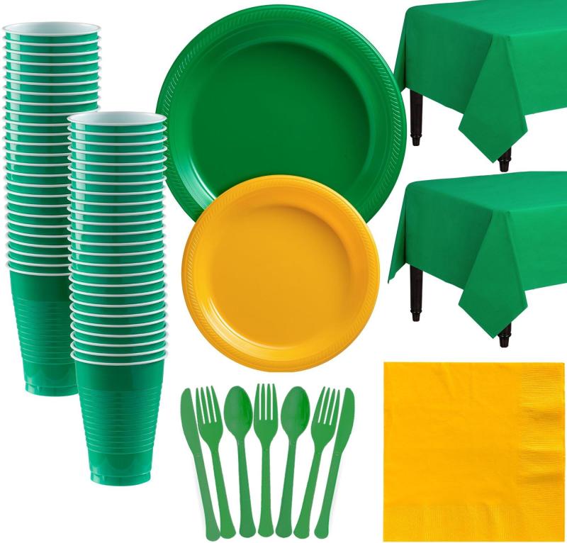 Cinco de Mayo | Green & Sunshine Yellow Plastic Tableware Kit For 50 Guests Cinco de Mayo Cinco de Mayo