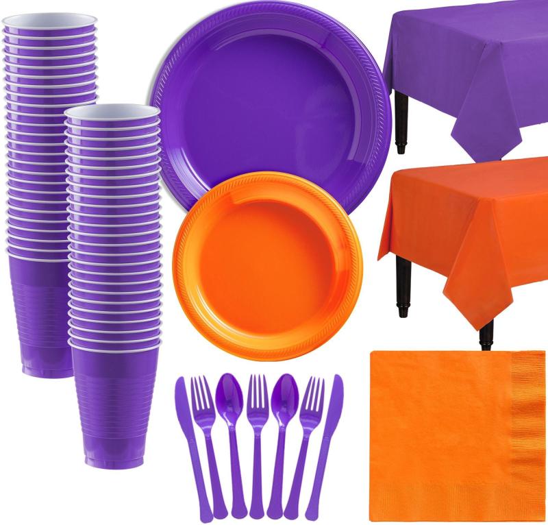 Cinco de Mayo | Orange & Purple Plastic Tableware Kit For 50 Guests Cinco de Mayo Cinco de Mayo