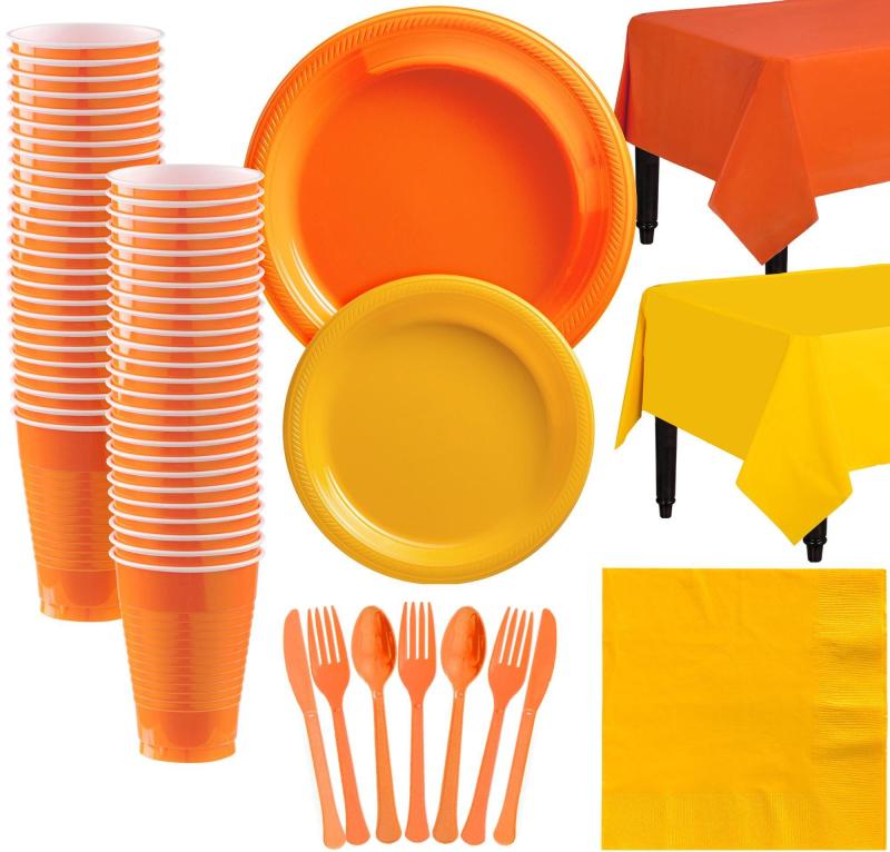 Cinco de Mayo | Orange & Sunshine Yellow Plastic Tableware Kit For 50 Guests Cinco de Mayo Cinco de Mayo