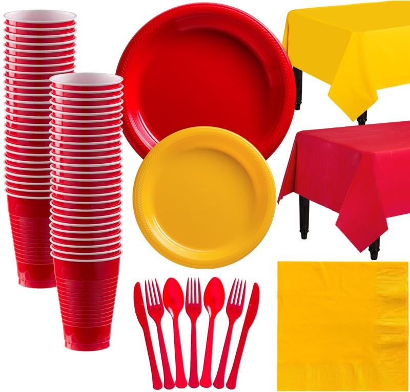 Cinco de Mayo | Red & Sunshine Yellow Plastic Tableware Kit For 50 Guests Cinco de Mayo Cinco de Mayo