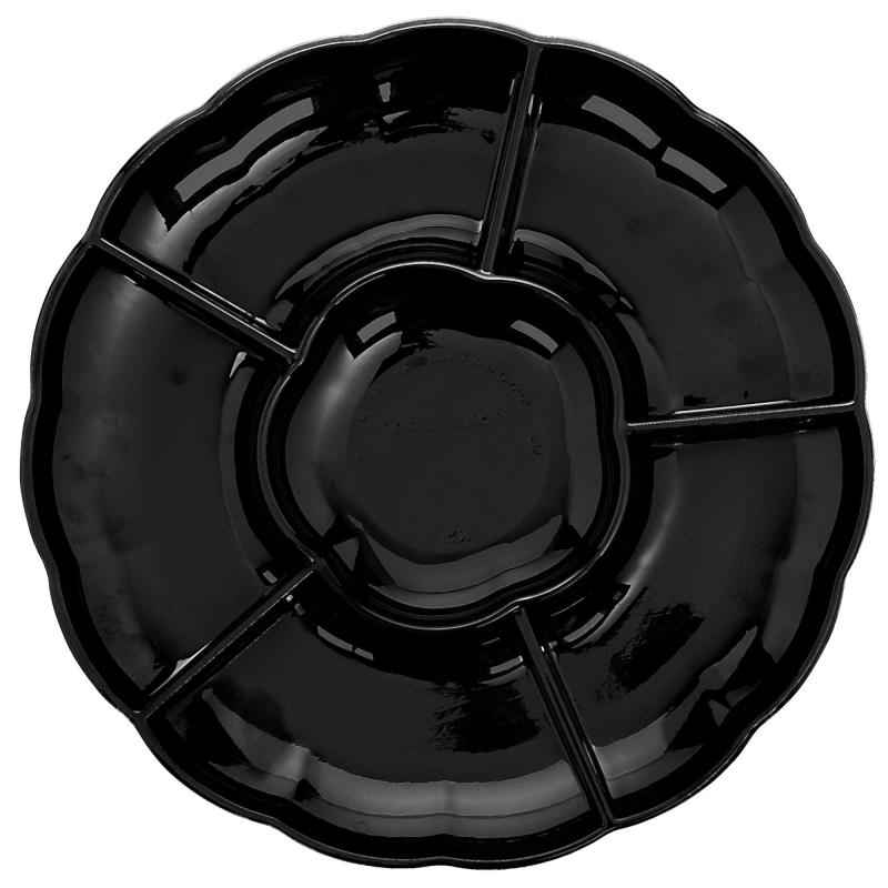 Day of the Dead | Black Plastic Scalloped Sectional Platter, 16In Day of the Dead Day of the Dead