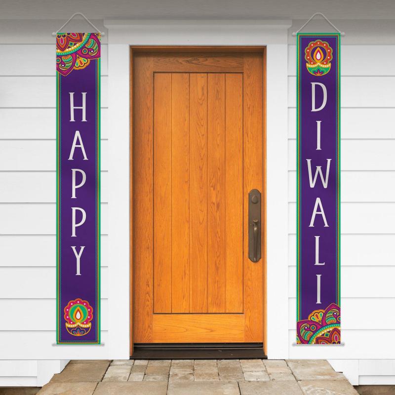 Diwali | Happy Diwali Canvas Banner Flags, 13.5In X 74In, 2Pc Diwali Diwali