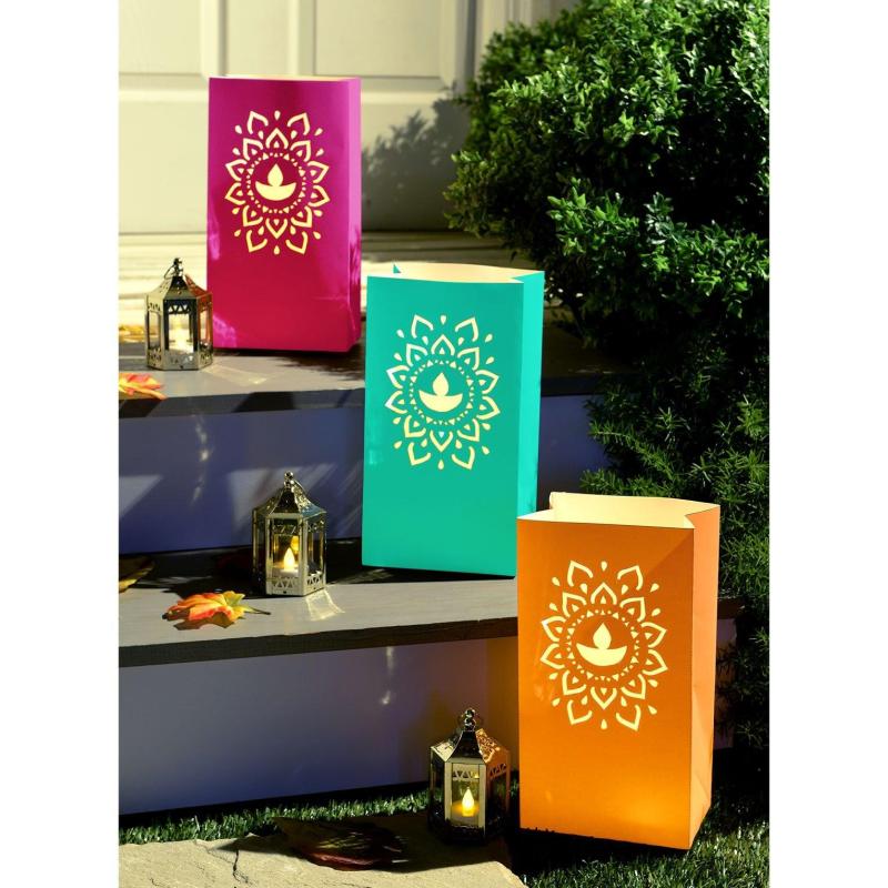 Diwali | Multicolor Diwali Rangoli Paper Luminary Bags, 6In X 11In, 6Ct Diwali Diwali