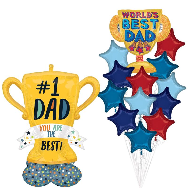 Father’s Day | Airloonz Number One Dad Trophy & Best Dad Trophy Balloon Bouquet, 14Pc Father's Day Father's Day