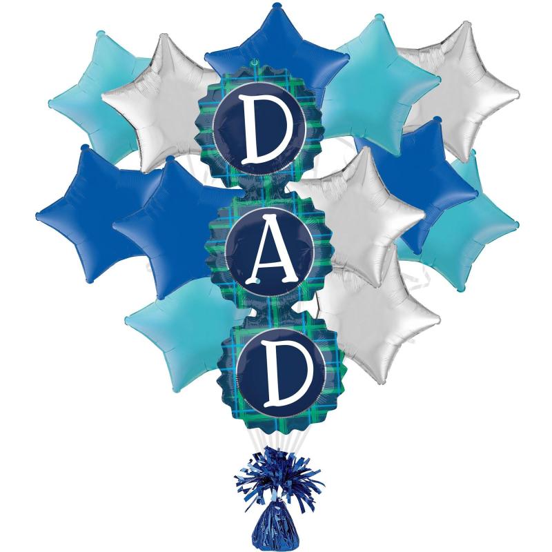 Father’s Day | Plaid Dad & Stars Father’s Day Foil Balloon Bouquet With Balloon Weight, 14Pc Father's Day Father's Day