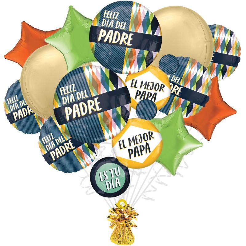 Father’s Day | Premium DÍA Del Padre Foil Balloon Bouquet With Balloon Weight, 13Pc Father's Day Father's Day