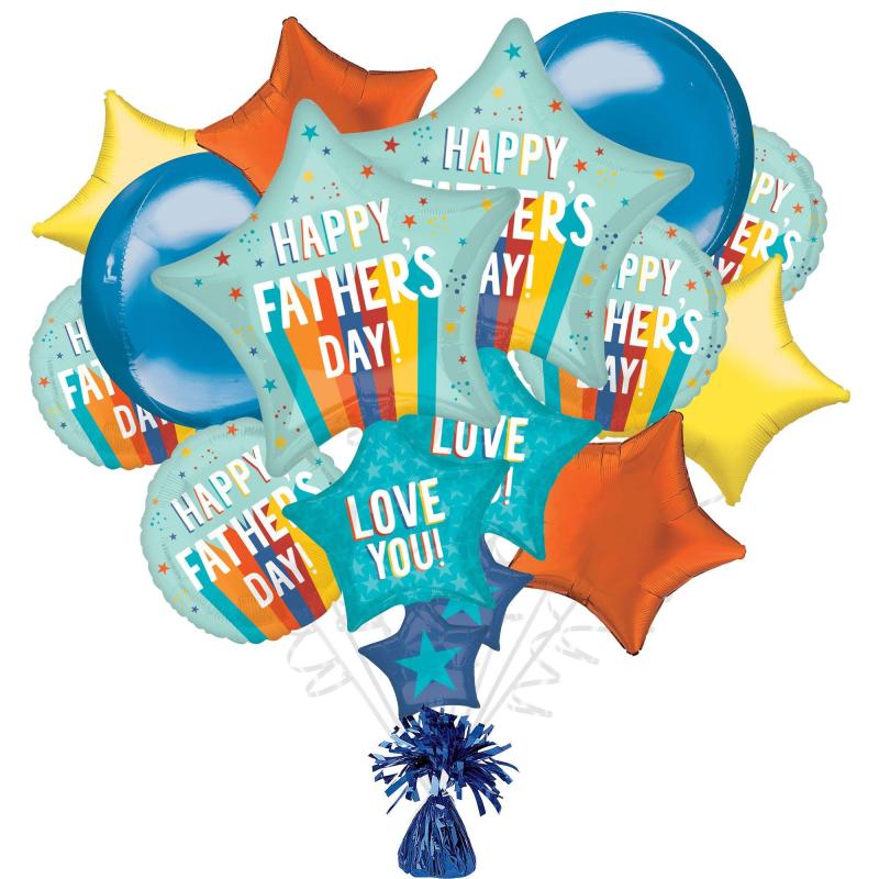 Father’s Day | Premium Playful Stripes Father’s Day Foil Balloon Bouquet With Balloon Weight, 13Pc Holidays & Occasions Father's Day