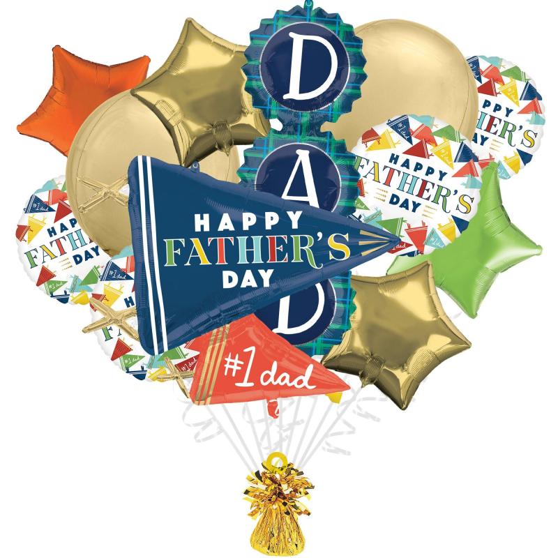 Father’s Day | Premium Varsity Dad Father’s Day Foil Balloon Bouquet With Balloon Weight, 11Pc Father's Day Father's Day