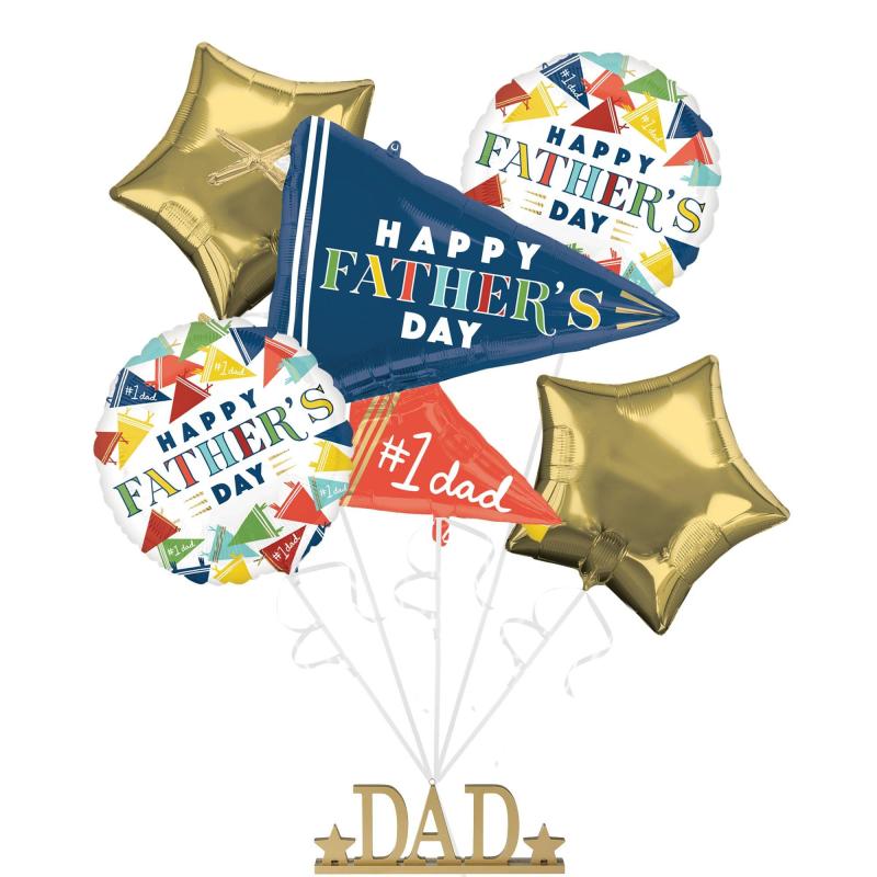 Father’s Day | Varsity Dad Father’s Day Foil Balloon Bouquet With Gold Dad Balloon Weight, 6Pc Father's Day Father's Day