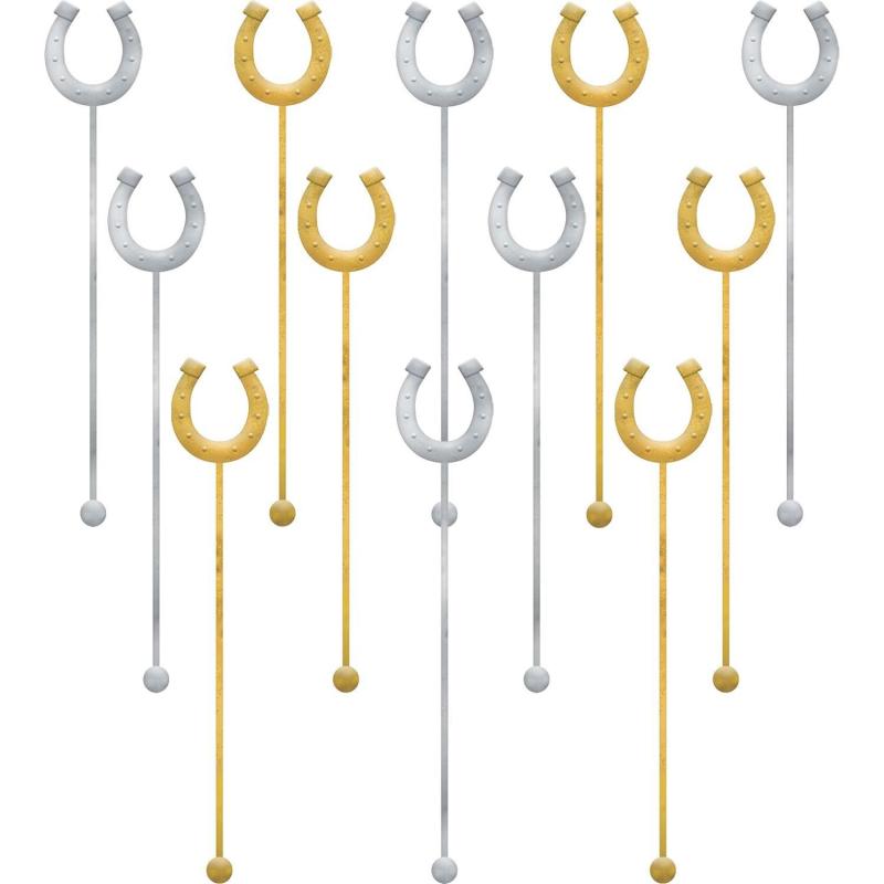 Kentucky Derby | Metallic Gold & Silver Horseshoe Drink Stirrers, 12Ct Holidays & Occasions Kentucky Derby