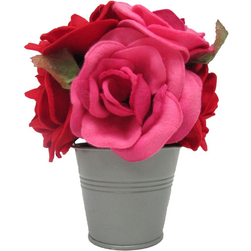 Kentucky Derby | Potted Pink & Red Fabric Rose Bouquet, 6In Holidays & Occasions Kentucky Derby