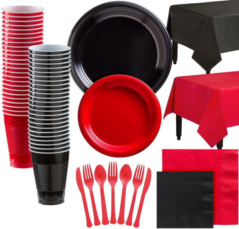 Lunar New Year | Black & Red Plastic Tableware Kit For 100 Guests Holidays & Occasions Lunar New Year