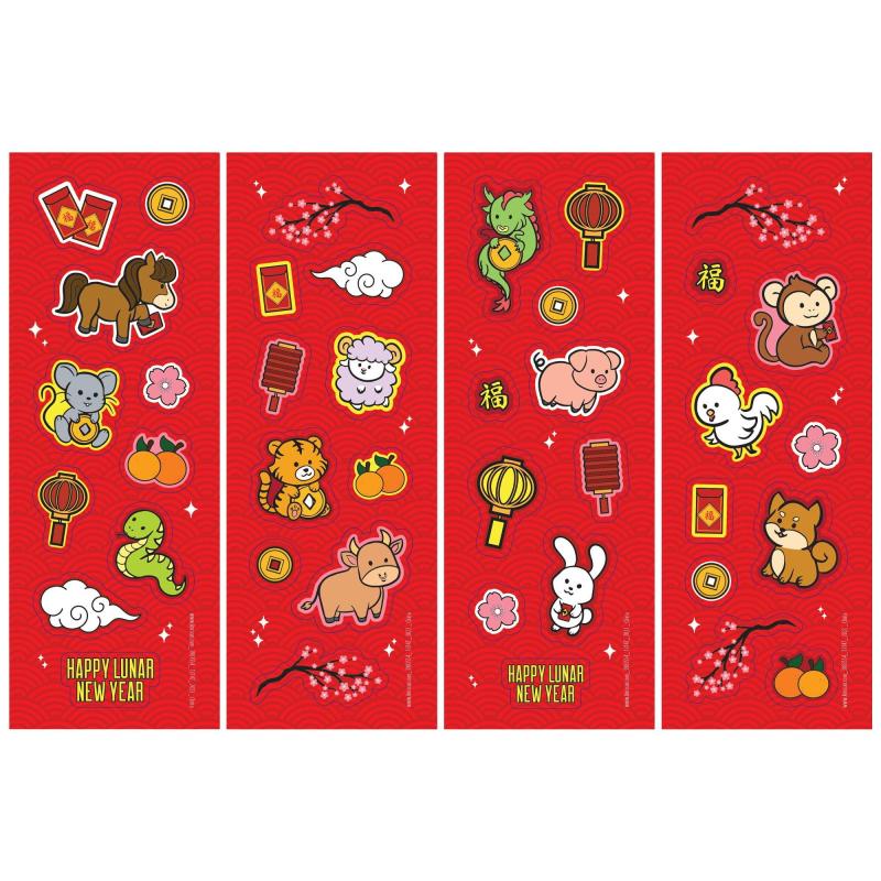 Lunar New Year | Lunar New Year Stickers, 4 Sheets, 36Pc Holidays & Occasions Lunar New Year