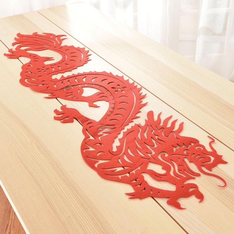 Lunar New Year | Red Dragon Die-Cut Felt Table Runner, 14.8In X 51In Holidays & Occasions Lunar New Year