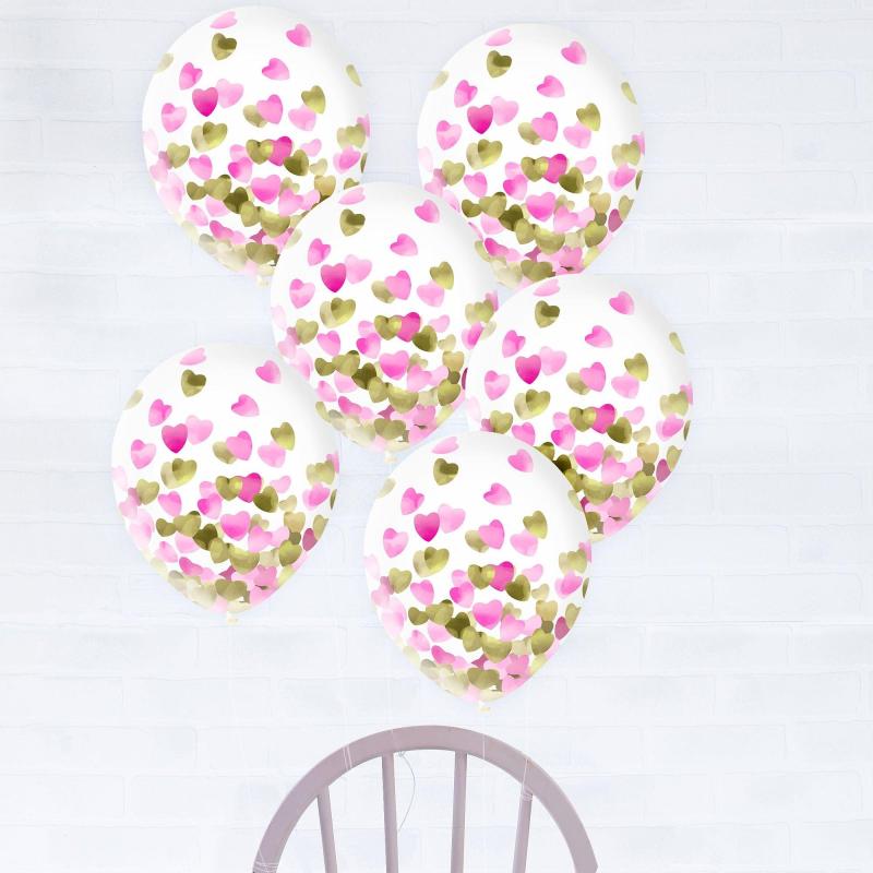 Mother’s Day | 6Ct, 12In, Metallic Gold & Pink Heart Confetti Balloons Holidays & Occasions Mother's Day