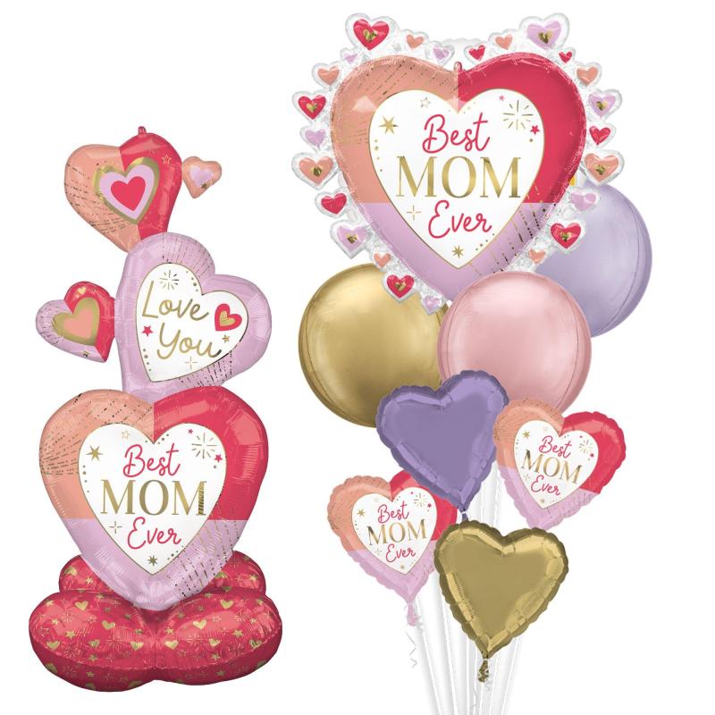 Mother’s Day | Airloonz Colorful Stacked Hearts & Colorful Mother’s Day Balloon Bouquet Set, 9Pc Holidays & Occasions Mother's Day