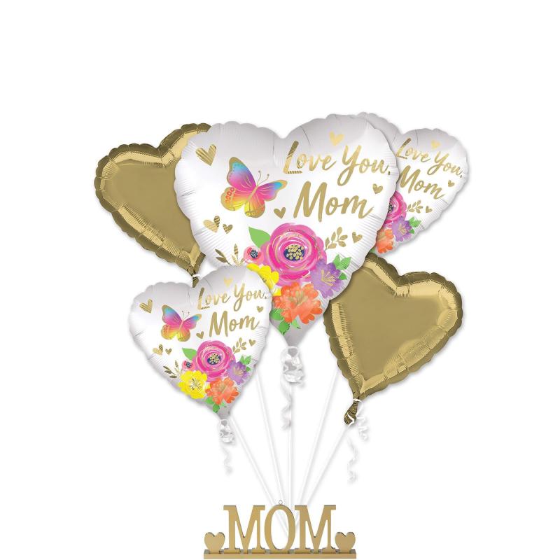 Mother’s Day | Butterfly & Flowers Mother’s Day Foil Balloon Bouquet With Gold Mom Balloon Weight Holidays & Occasions Mother's Day