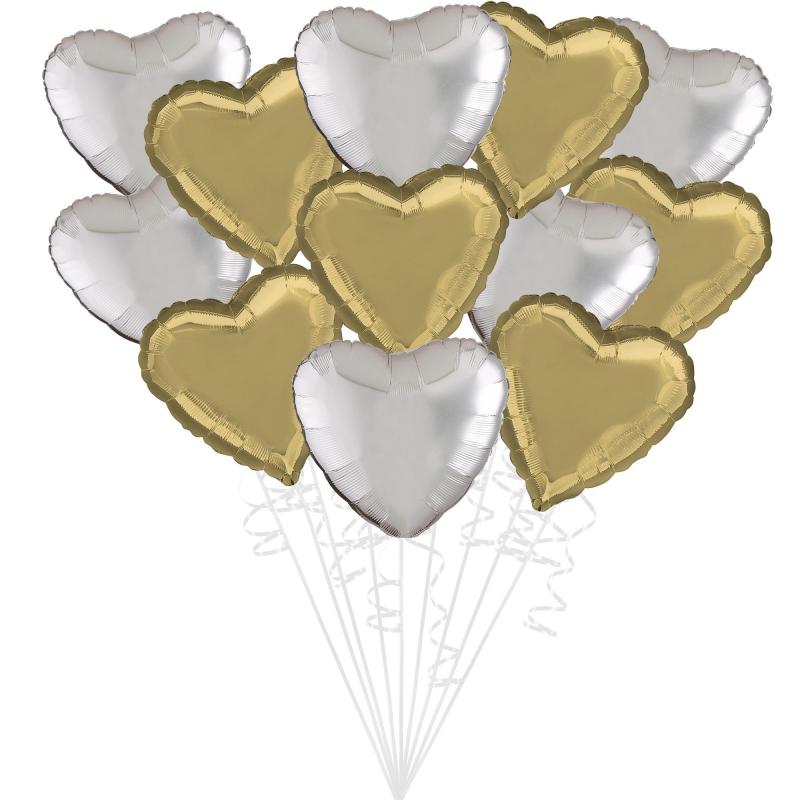 Mother’s Day | Gold & Silver Heart Foil Balloon Bouquet, 12Pc Holidays & Occasions Mother's Day