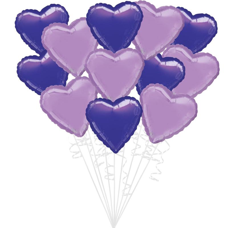 Mother’s Day | Lavender & Purple Heart Foil Balloon Bouquet, 12Pc Holidays & Occasions Mother's Day