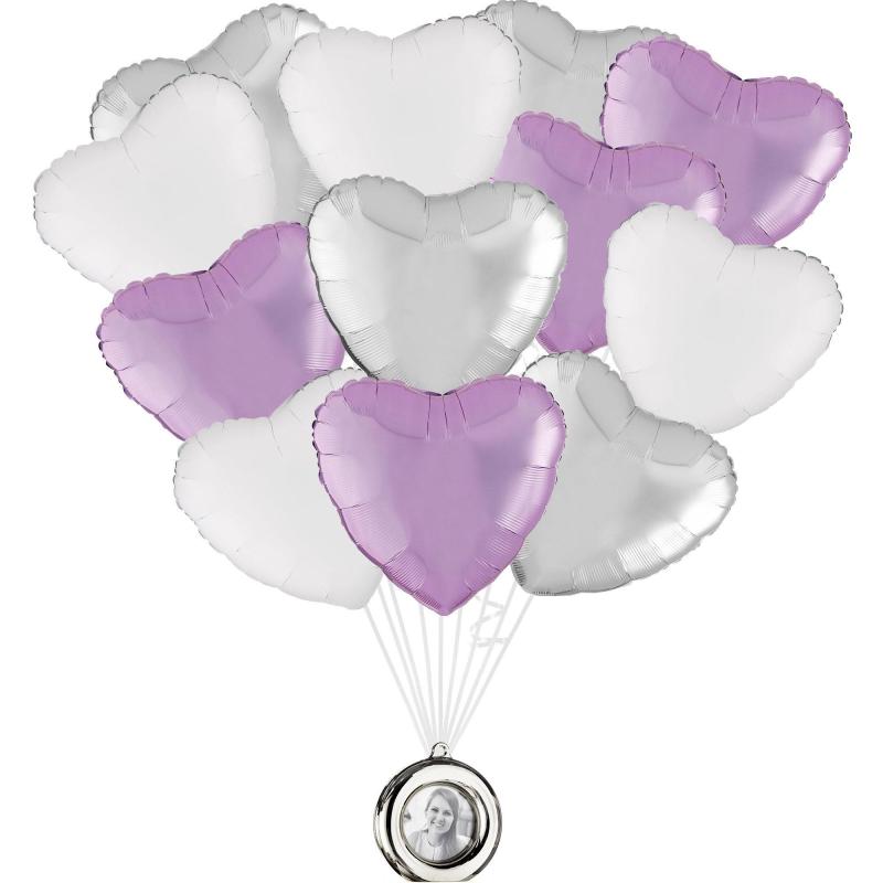 Mother’s Day | Lavender, Silver & White Heart Foil Balloon Bouquet With Photo Frame Balloon Weight Holidays & Occasions Mother's Day