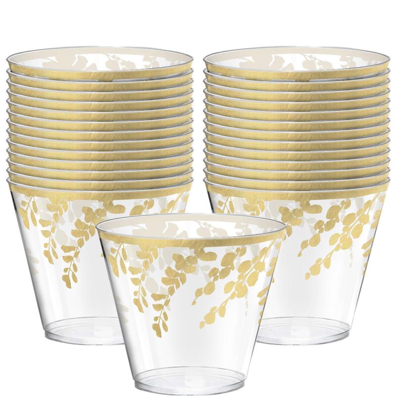 Mother’s Day | Metallic Gold Hanging Leaves Plastic Tumblers, 9Oz, 30Ct Holidays & Occasions Mother's Day