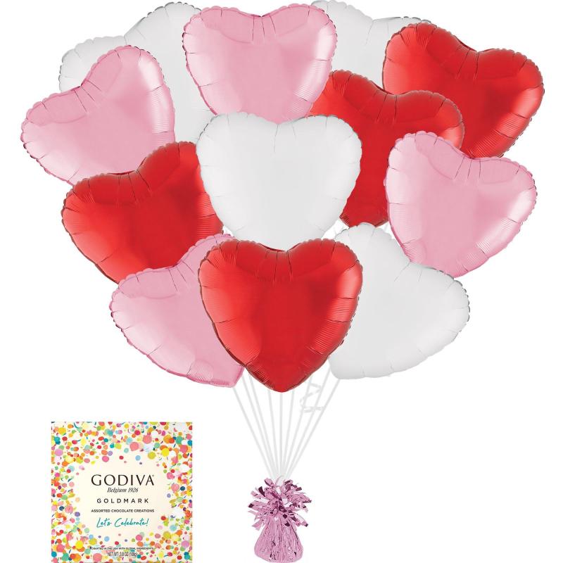 Mother’s Day | Pink, Red & White Heart Foil Balloon Bouquet With Balloon Weight & Godiva Chocolates – Gift Set Holidays & Occasions Mother's Day