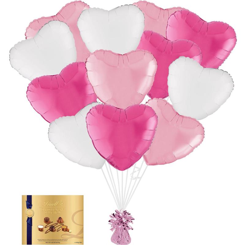 Mother’s Day | Pink & White Heart Foil Balloon Bouquet With Balloon Weight & Lindt Chocolates – Gift Set Holidays & Occasions Mother's Day