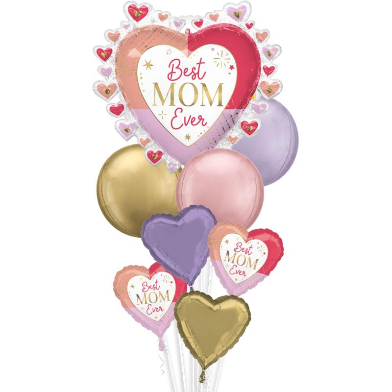 Mother’s Day | Premium Colorful Best Mom Ever Foil Balloon Bouquet, 8Pc Holidays & Occasions Mother's Day