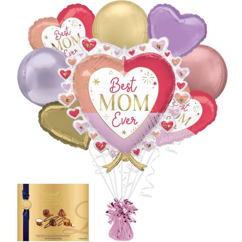 Mother’s Day | Premium Colorful Best Mom Ever Foil Balloon Bouquet With Balloon Weight & Lindt Chocolates Mother’s Day Gift Set Holidays & Occasions Mother's Day