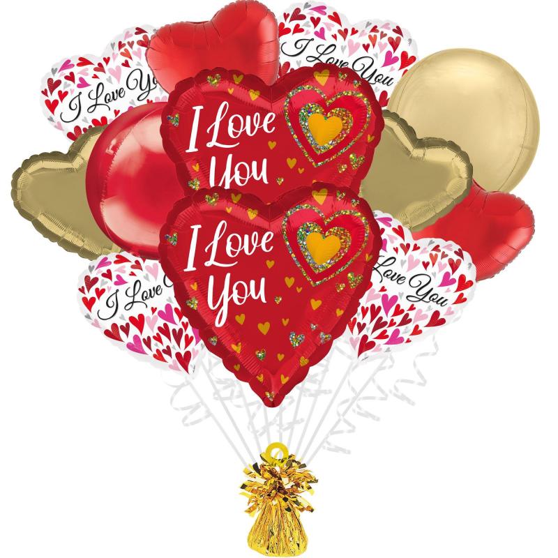 Mother’s Day | Premium Glitter I Love You Foil Balloon Bouquet With Balloon Weight, 13Pc Holidays & Occasions Mother's Day