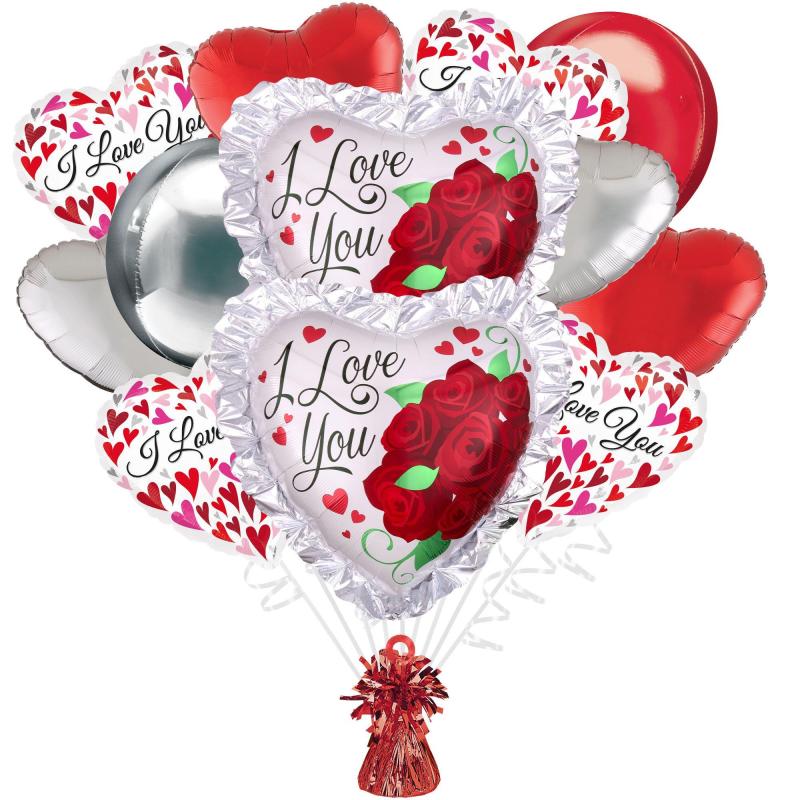 Mother’s Day | Premium Ruffle I Love You Foil Balloon Bouquet With Balloon Weight, 13Pc Holidays & Occasions Mother's Day