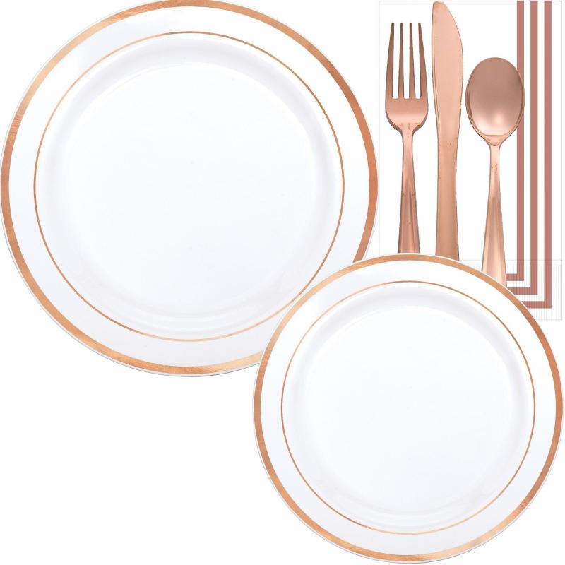 Mother’s Day | Rose Gold-Trimmed White Premium Tableware Kit For 20 Guests Holidays & Occasions Mother's Day