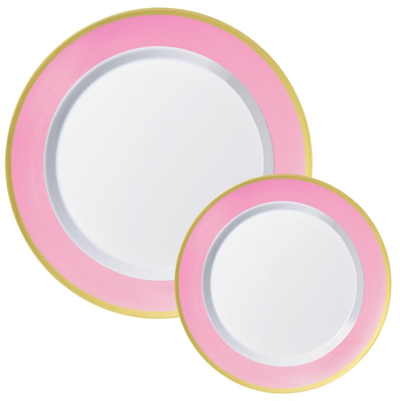 Mother’s Day | Round Premium Plastic Dinner (10.25In) & Dessert (7.5In) Plates With Pink & Gold Border, 20Ct Holidays & Occasions Mother's Day