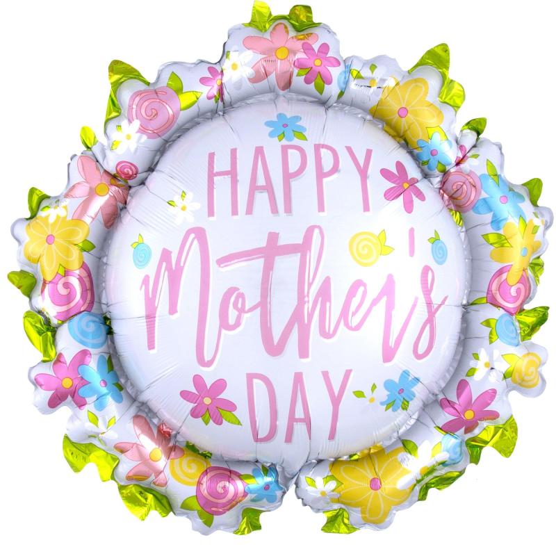 Mother’s Day | Satin Floral Wreath Happy Mother’s Day Foil Balloon, 30In Holidays & Occasions Mother's Day