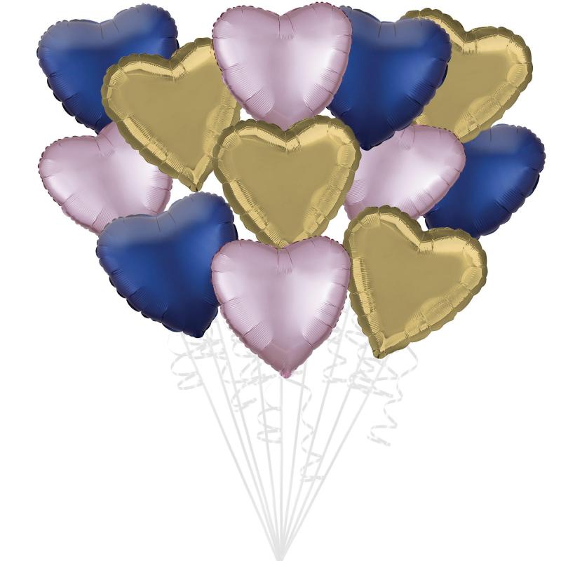 Mother’s Day | Satin Navy, Pink & Gold Heart Foil Balloon Bouquet, 12Pc Holidays & Occasions Mother's Day