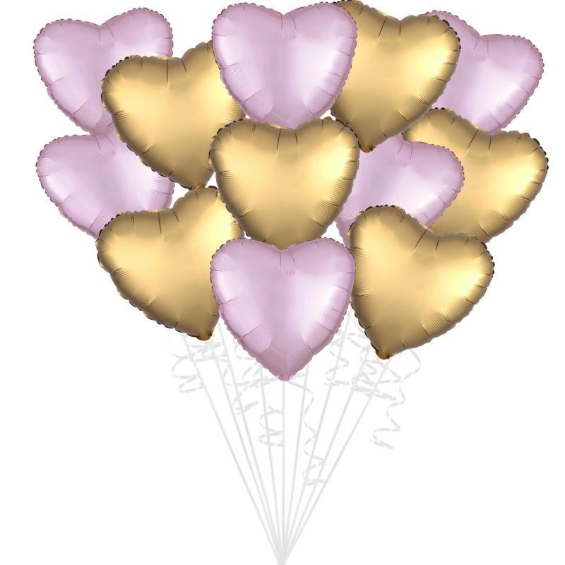 Mother’s Day | Satin Pink & Gold Heart Foil Balloon Bouquet, 12Pc Holidays & Occasions Mother's Day