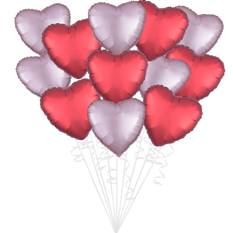 Mother’s Day | Satin Pink & Red Heart Foil Balloon Bouquet, 12Pc Holidays & Occasions Mother's Day