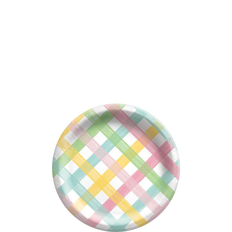 Mother’s Day | Spring Fun Gingham Paper Dessert Plates, 6.75In, 50Ct Holidays & Occasions Mother's Day