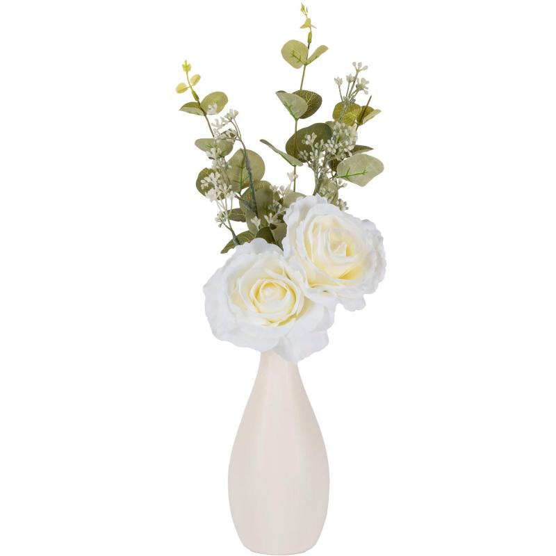 Mother’s Day | White Roses & Greenery In White Ceramic Vase, 17In Holidays & Occasions Mother's Day