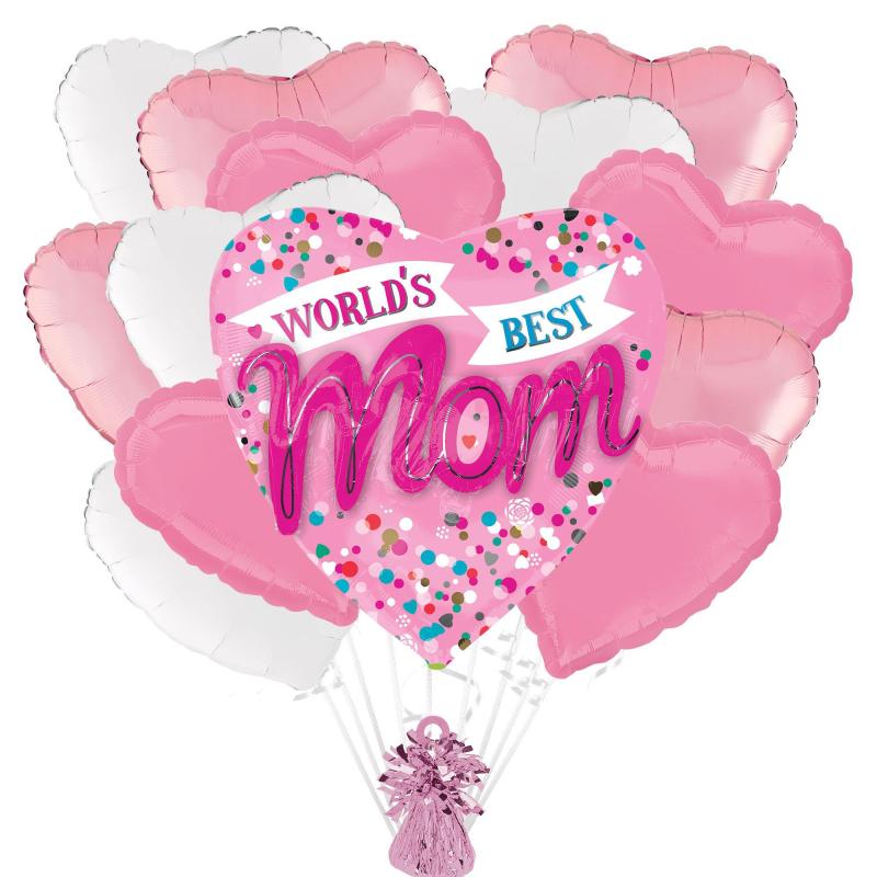 Mother’s Day | World’s Best Mom Heart Mother’s Day Foil Balloon Bouquet With Balloon Weight, 13Pc Holidays & Occasions Mother's Day