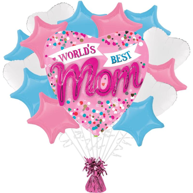 Mother’s Day | World’s Best Mom Mother’s Day Foil Balloon Bouquet With Balloon Weight, 14Pc Holidays & Occasions Mother's Day