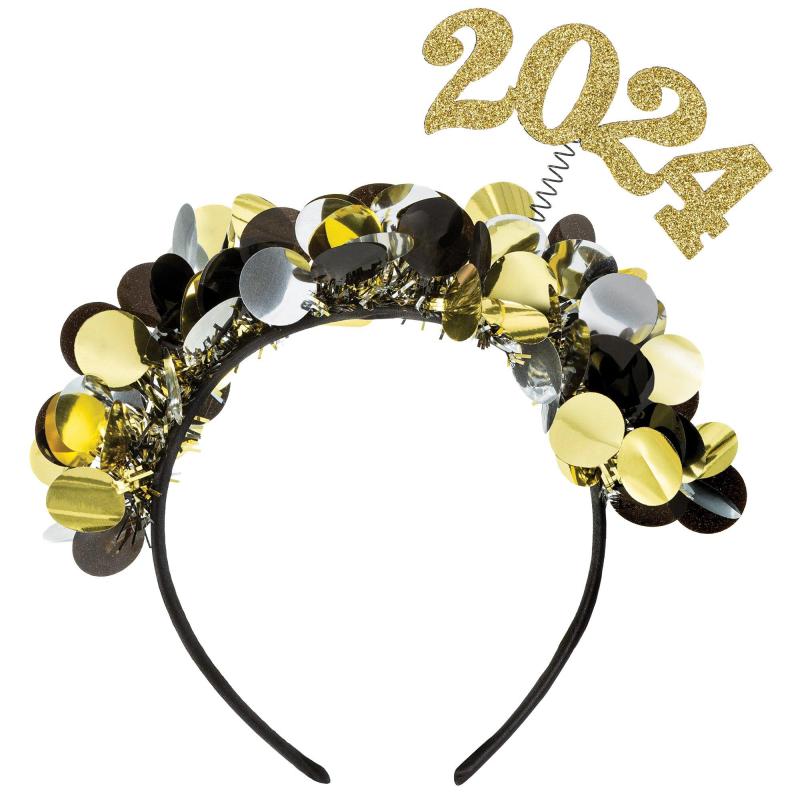 New Year’s Eve | Black, Silver & Gold 2024 Tinsel Headband Holidays & Occasions New Year's Eve