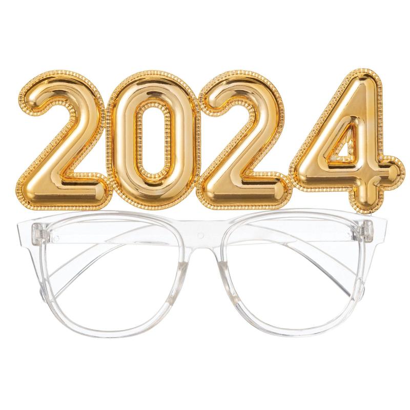 New Year’s Eve | Gold 2024 Balloon Plastic Glasses Holidays & Occasions New Year's Eve