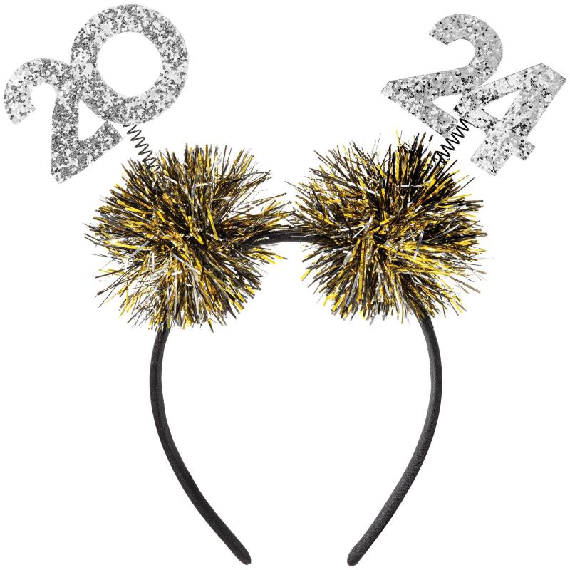 New Year’s Eve | Metallic Silver & Gold 2024 Pom Pom Headbopper Holidays & Occasions New Year's Eve