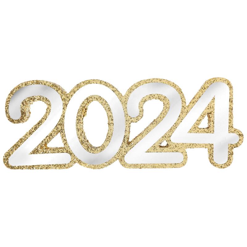 New Year’s Eve | Mirrored & Gold Glitter 2024 Mdf Standing Sign, 13.75In X 5In Holidays & Occasions New Year's Eve