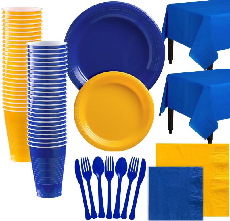 Oktoberfest | Royal Blue & Sunshine Yellow Plastic Tableware Kit For 100 Guests Holidays & Occasions Oktoberfest